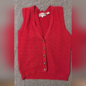 Vintage Westbound Red Knit V-Neck Button-Front Sweater Vest